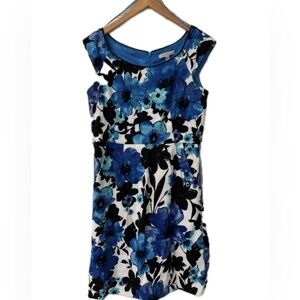 Sandra Darren Blue and Black Floral Dress